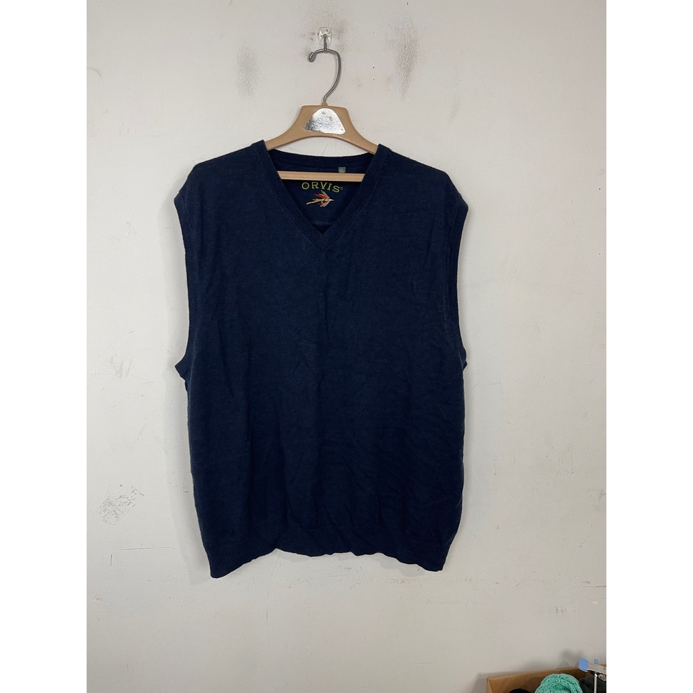 Orvis Mens XXL Navy Blue 100% Merino Wool V-Neck Sweater Vest 699334‎